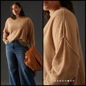 Pilcro Alani Cashmere Oversized Sweater Mock Neck Pullover Sz Large Tan Oatmeal